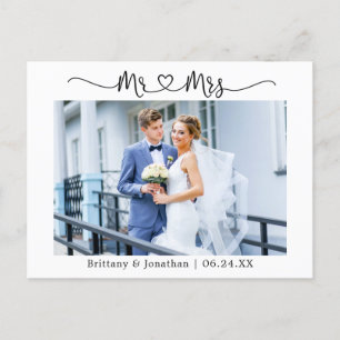 カリグラフィー ハート Mr. Mrs. 結婚 ありがとう フォト ポストカード