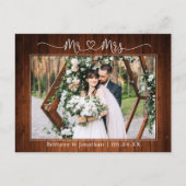 カリグラフィー ハート Mr. Mrs. 結婚 ウェディング 木 お礼 ポストカード (正面)
