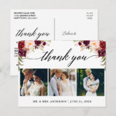 カリグラフィー バーガンディー ウェディング フォト サンクス ポストカード (正面/裏面)