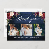 カリグラフィー バーガンディー 結婚式 青い木 お礼 ポストカード (正面/裏面)