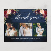 カリグラフィー バーガンディー 結婚式 青い木 お礼 ポストカード (正面)