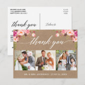 カリグラフィー ピンク フラワーズ 結婚式 お礼  kraft ポストカード (正面/裏面)