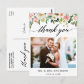 カリグラフィー ピンク フラワー ウェディング フォト サンクス ポストカード (正面/裏面)