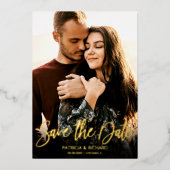 カリグラフィー フォト ウェディング セーブ ザ デート 箔招待状 (正面)