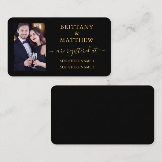 カリグラフィー フォト ウェディング レジストリー ゴールド ブラック エンクロージャーカード (正面/裏面)