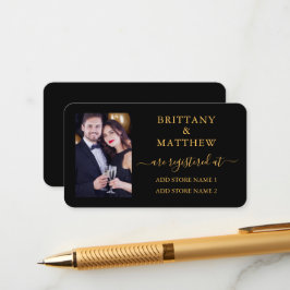 カリグラフィー フォト ウェディング レジストリー ゴールド ブラック エンクロージャーカード