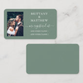 カリグラフィー フォト ウェディング レジストリー セージグリーン エンクロージャーカード (正面/裏面)