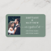 カリグラフィー フォト ウェディング レジストリー セージグリーン エンクロージャーカード (正面)