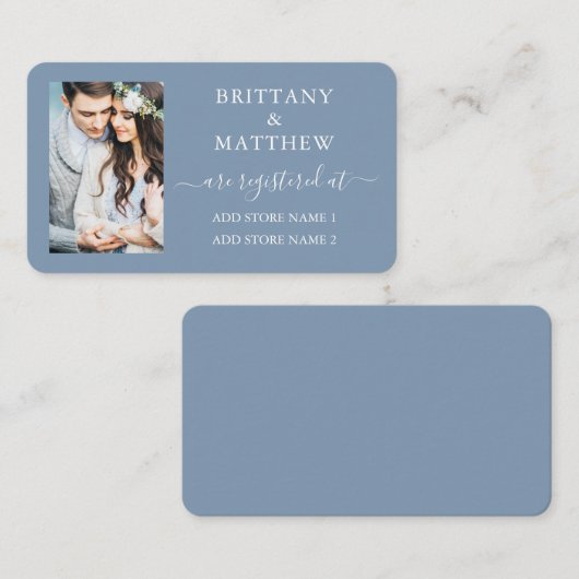 カリグラフィー フォト ウェディング レジストリー ダスティーブルー エンクロージャーカード (正面/裏面)