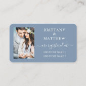 カリグラフィー フォト ウェディング レジストリー ダスティーブルー エンクロージャーカード (正面)