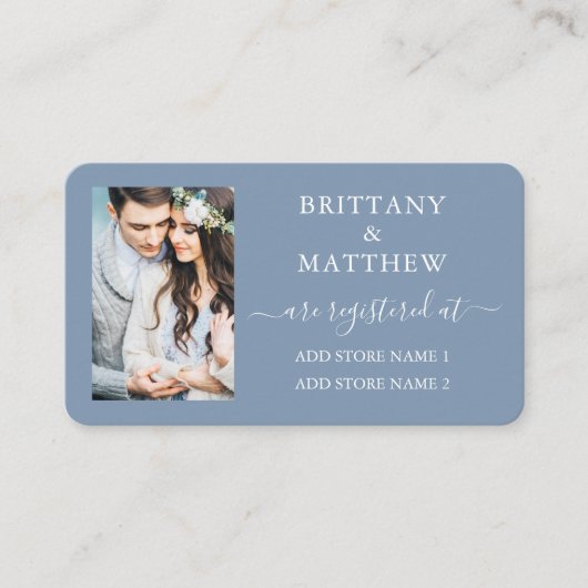 カリグラフィー フォト ウェディング レジストリー ダスティーブルー エンクロージャーカード (正面)