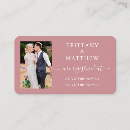 カリグラフィー フォト ウェディング レジストリー ダスティ ローズ エンクロージャーカード (正面)