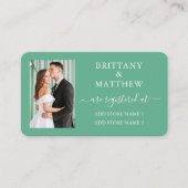 カリグラフィー フォト ウェディング レジストリー ミントグリーン エンクロージャーカード (正面)