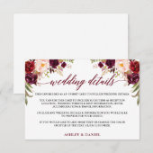 カリグラフィー フローラル バーガンディ ウェディング 詳細 エンクロージャーカード (正面/裏面)