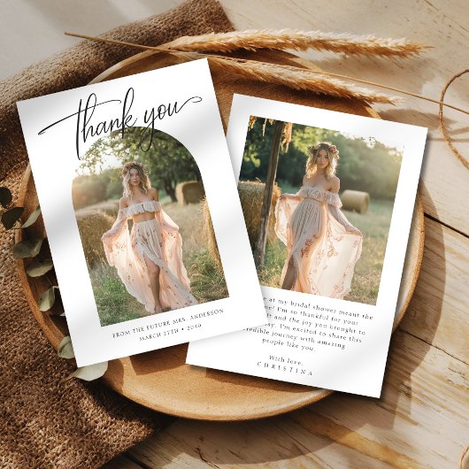 カリグラフィー ブジェット ウェディング ブライダル シャワー 2 フォト サンキューカード