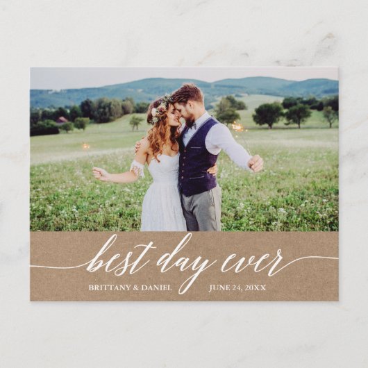 カリグラフィー ベスト デイ エバー ウェディング サンクス クラフト ポストカード (正面)
