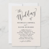 カリグラフィー ベージュ&ブラック ウェディングの結婚式 招待状 (正面)