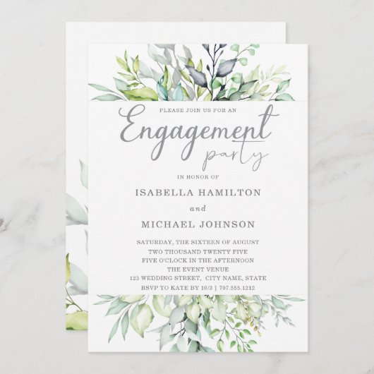 カリグラフィー ボタニカルエンゲージメントパーティー 招待状 (正面/裏面)