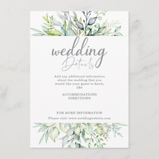 カリグラフィー ボタニカル ウェディング 詳細 エンクロージャーカード (正面)