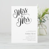 カリグラフィー ミニマリスト ミス トゥ ミセス ブライダル シャワー 招待状 (スタンド正面)