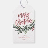 カリグラフィー メリークリスマス 枝とベリー ギフトタグ (正面)