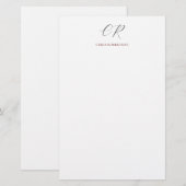 カリグラフィー モノグラム 名前 黒 白 カスタム ギフト 便箋 (正面/裏面)