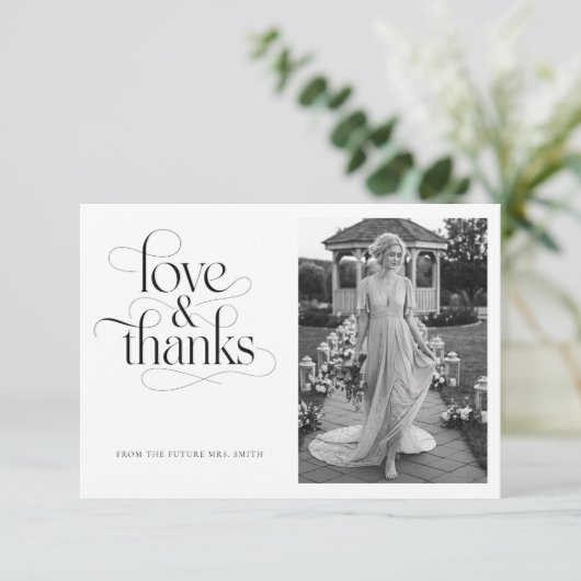 カリグラフィー ラブ＆サンクス ブライダルシャワー 2 フォト サンキューカード (スタンド正面)