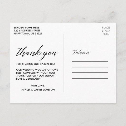 カリグラフィー 水彩画 グリーン ウェディング サンクス ポストカード (裏面)