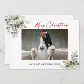 カリグラフィー 赤インク スクリプト グリーンベリー カップル シーズンカード (正面/裏面)