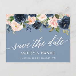 カリグラフィー Save The Date ダスティーブルー ピンク ポストカード