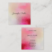 カリグラフ文字エレガントピンクモダンテンプレート スクエア名刺 (正面/裏面)