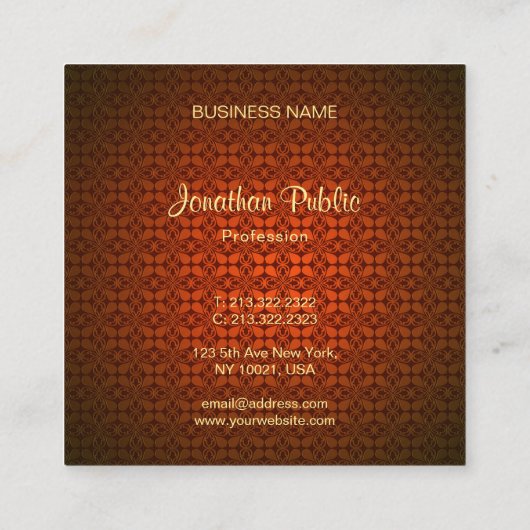 カリグラフ文字テンプレートレッドダマスクプロフェッショナル スクエア名刺 (裏面)