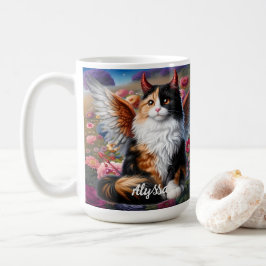 カリコおもしろいデーモンアンジェルキャット コーヒーマグカップ