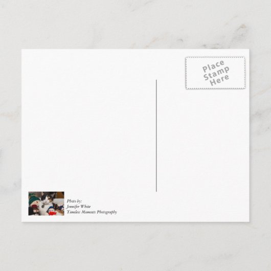 カリコねこが雪だるまにハグする感謝を伝えるポストカード ポストカード (裏面)