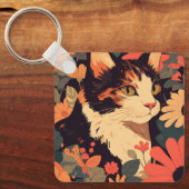 カリコエレガントキャットインフローラガーデンキーチェーン キーホルダー (正面)
