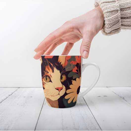 カリコエレガントキャットインフローラガーデン カフェラテマグ