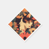 カリコエレガントキャットインフローラガーデン スタンダードカクテルナプキン (角)