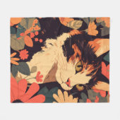 カリコエレガントキャットインフローラガーデン フリースブランケット (正面(横))