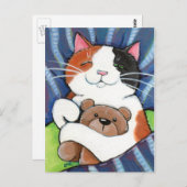 カリコキャットとテディベア |キャットアートはがき ポストカード (正面/裏面)
