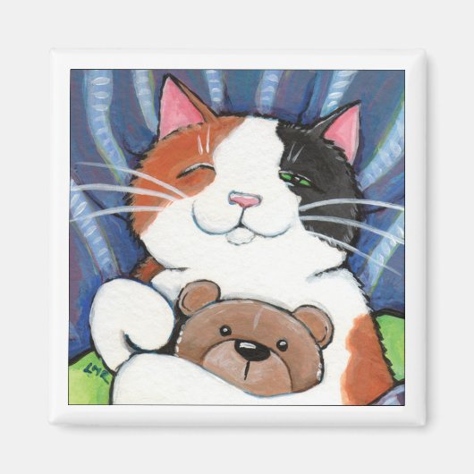 カリコキャットとテディベア | Cat Art Magnet マグネット (正面)