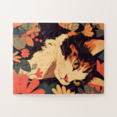 カリコキャットインエレガントフローラガーデンジグソーパズル ジグソーパズル (横)