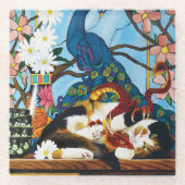 カリコキャットドラゴンレッド ガラスコースター (正面)