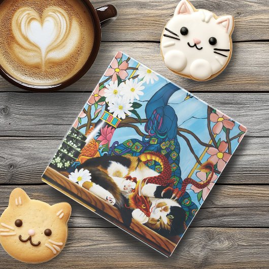 カリコキャットドラゴンレッド ガラスコースター
