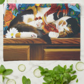 カリコキャットドラゴンレッド キッチンタオル (折り畳み)