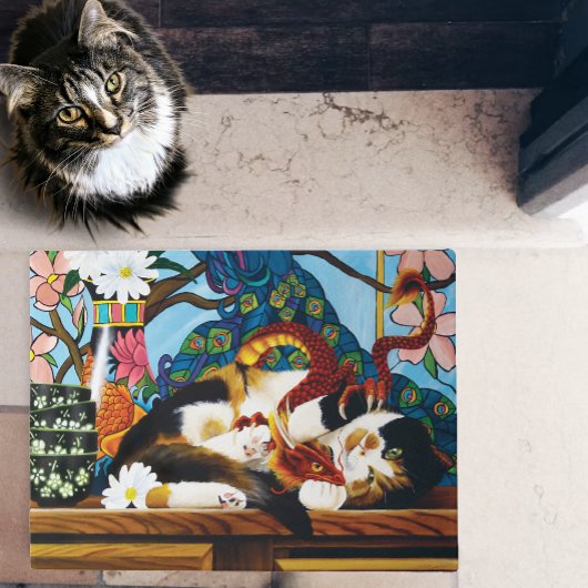 カリコキャットドラゴンレッド ドアマット