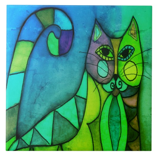 カリコキャット抽象芸術デジ絵画タル タイル (正面)