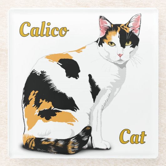 カリコパーソナライズされた猫 ガラスコースター (正面)