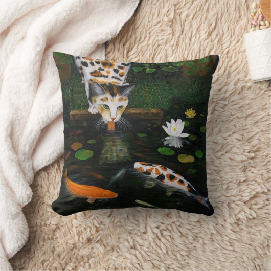 カリコ猫とコイ魚 クッション (ブランケット)