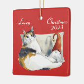 カリコ猫のノーム クリスマス テーマ 水彩 セラミ セラミックオーナメント (左)