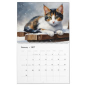カリコ猫の水彩画アート 12ヶ月 2024 カレンダー (2月 2027)